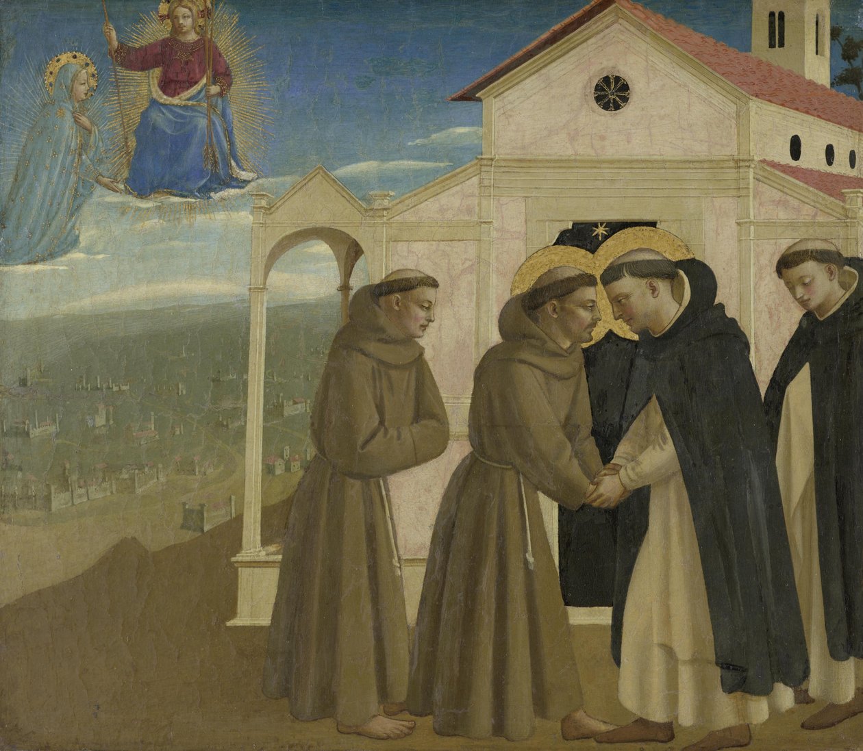Teil einer Predella: Die Begegnung der Heiligen Dominikus und Franziskus von Fra Angelico