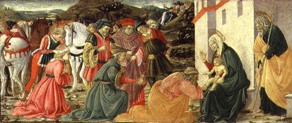 Die Anbetung der Heiligen Drei Könige, ein Predella-Panel von Fra Diamante