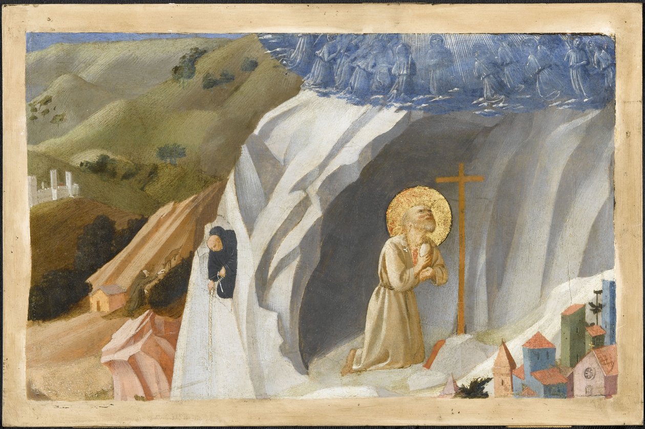 Der heilige Benedikt in der Wüste versucht, 1430 von Fra Giovanni Angelico da Fiesole