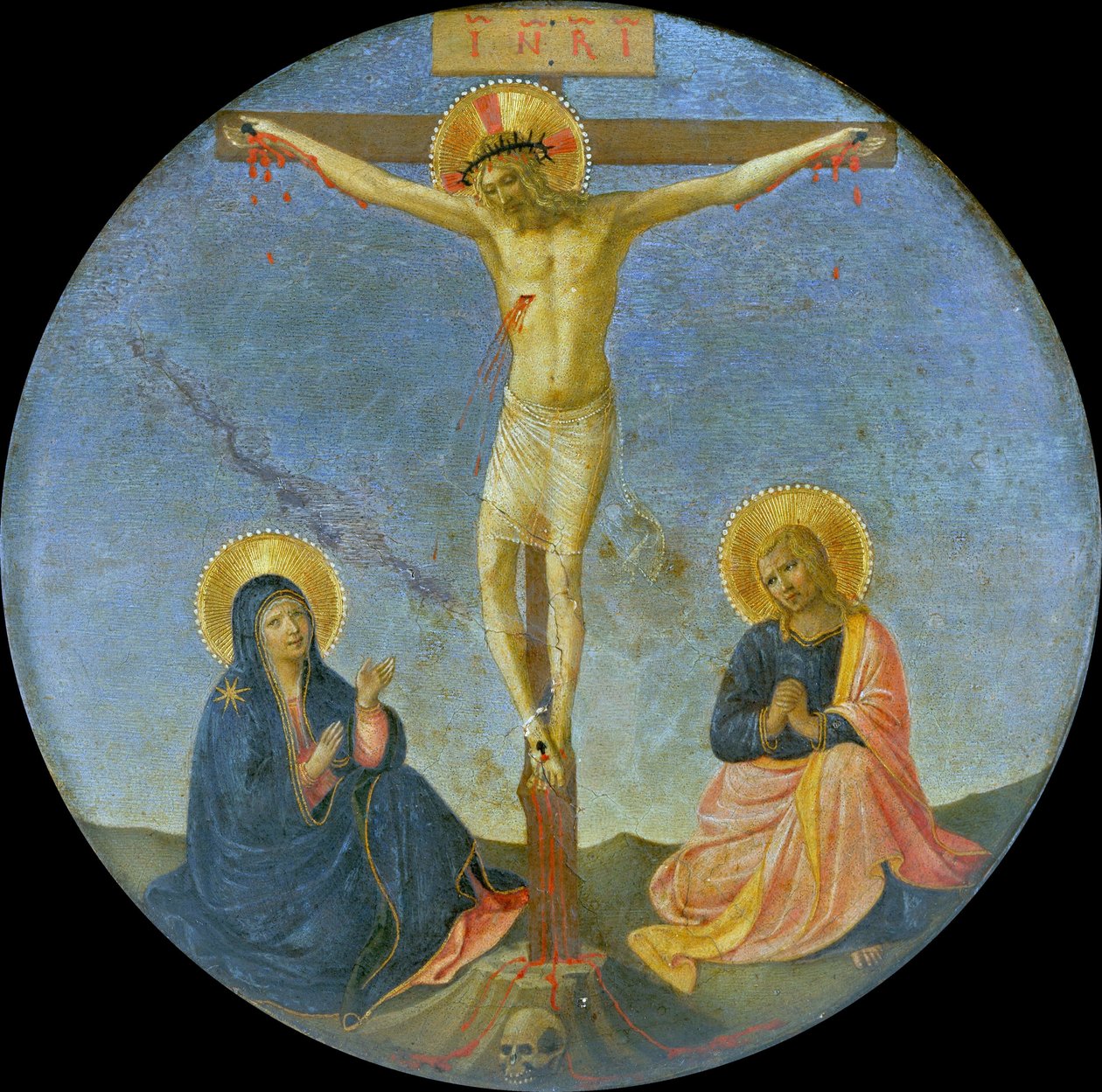 Die Kreuzigung mit Maria und dem heiligen Johannes dem Evangelisten Tondo, ca. 1440 von Fra Giovanni Angelico da Fiesole