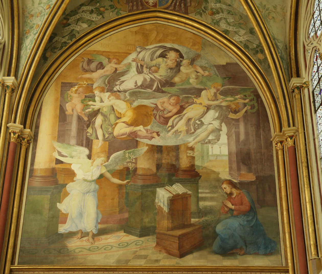 Die Westwand der Rayonnant-Kapelle der Abtei mit der Verkündigung, 16.-19. Jahrhundert von Francesco Primaticcio