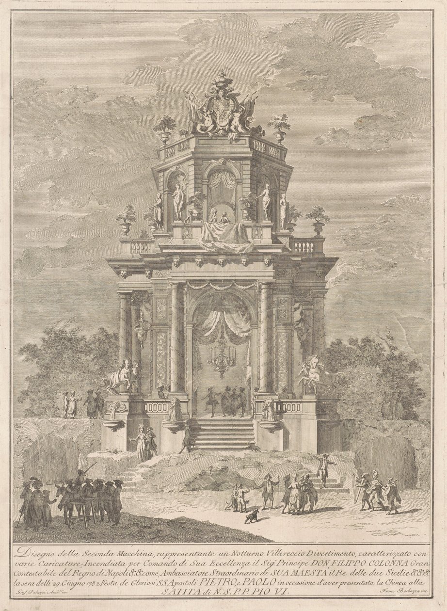 Die Seconda Macchina für die Chinea von 1782: Ein ländliches Fest bei Nacht von Francesco Barbazza