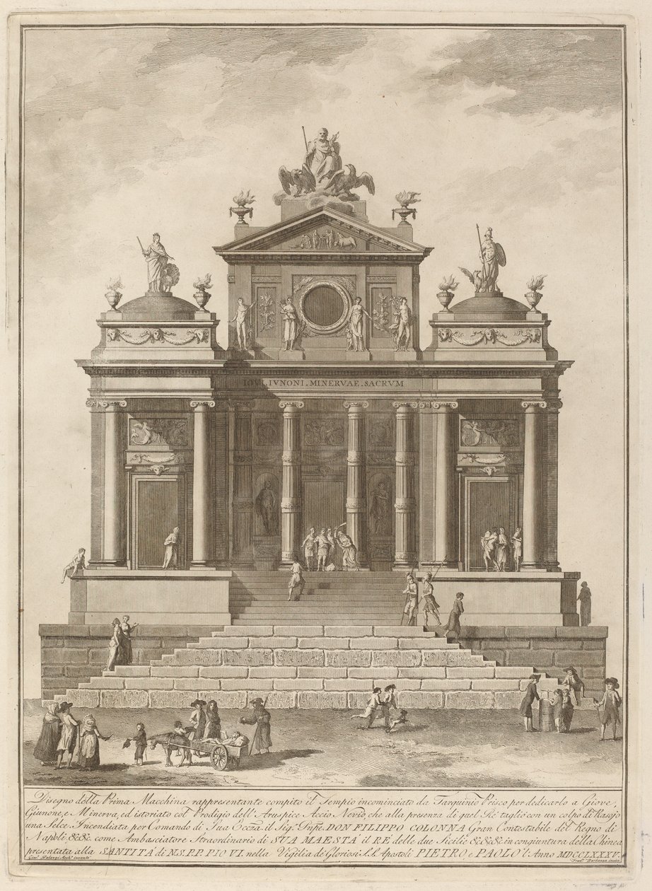 Ein Tempel, der Jupiter, Juno und Minerva gewidmet ist, für das "Chinea"-Fest von Francesco Barbazza after Giuseppe Palazzi