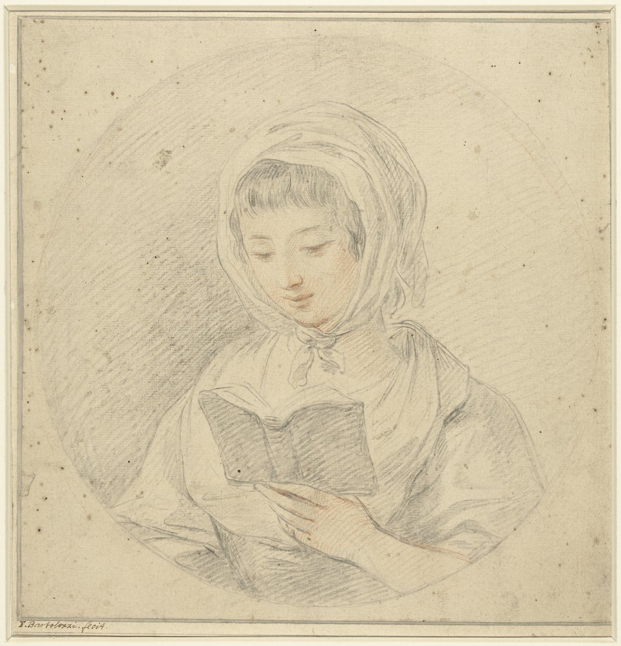 Mädchen, das ein Buch liest, in einem Oval von Francesco Bartolozzi