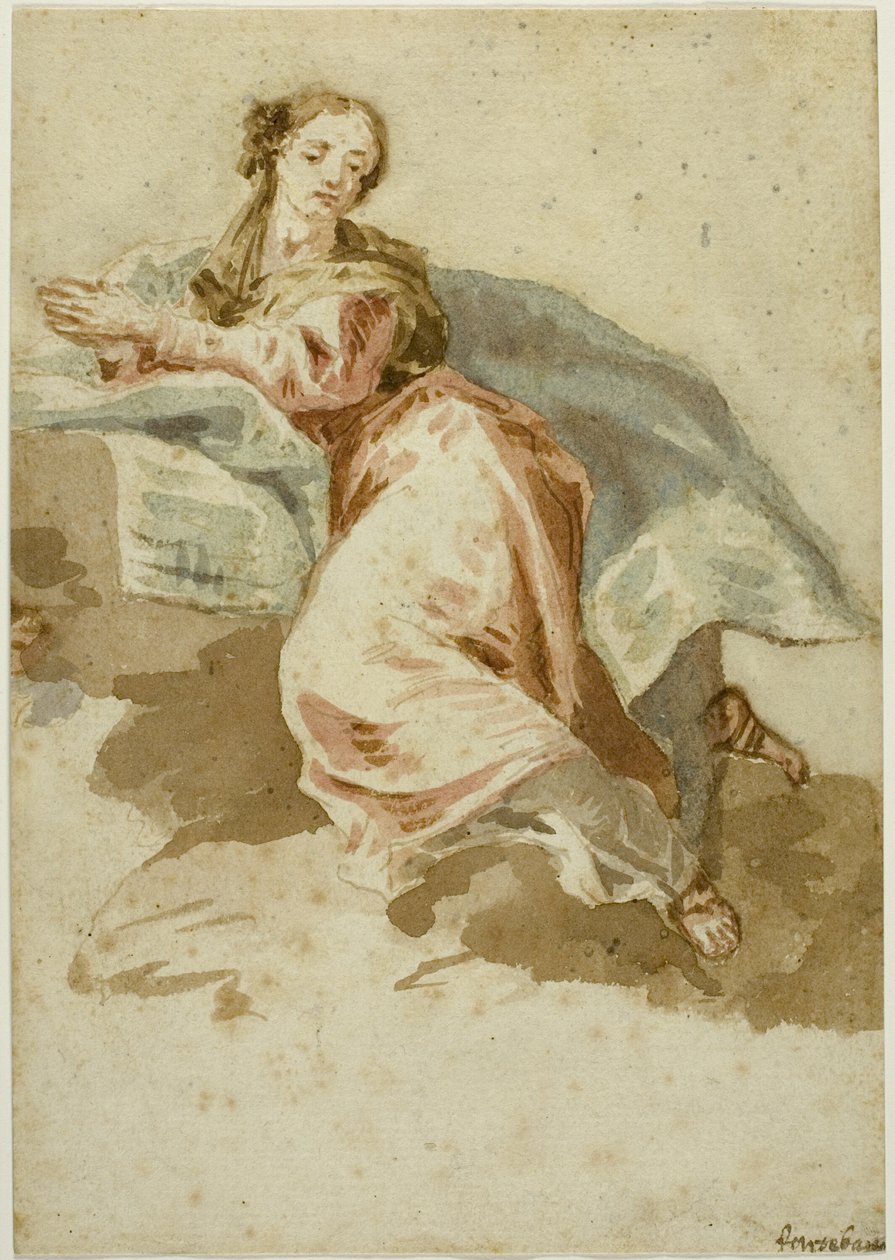 Gekleidete weibliche Figur im Gebet von Francesco Fontebasso