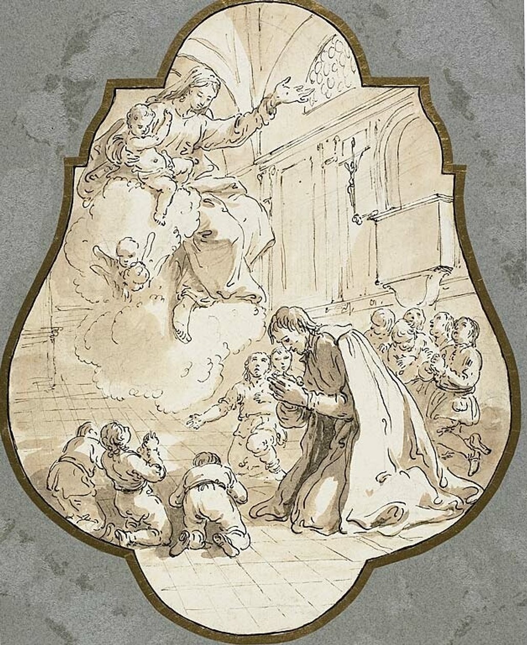 Die Jungfrau erscheint dem heiligen Filippo Neri und seinen Schülern von Francesco Fontebasso