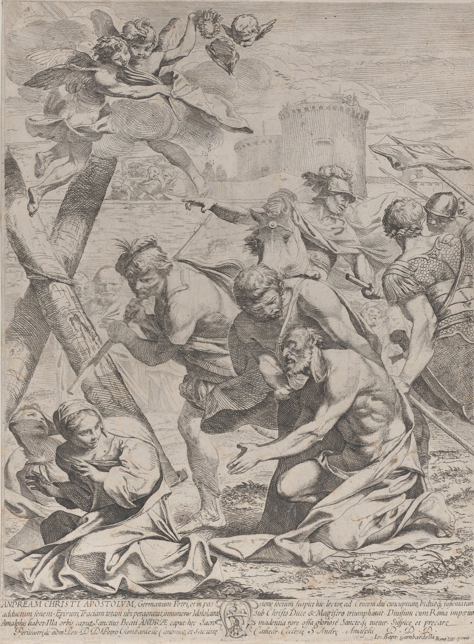 Der heilige Andreas betet vor einem Kruzifix, 1640-70 von Francesco Giovani