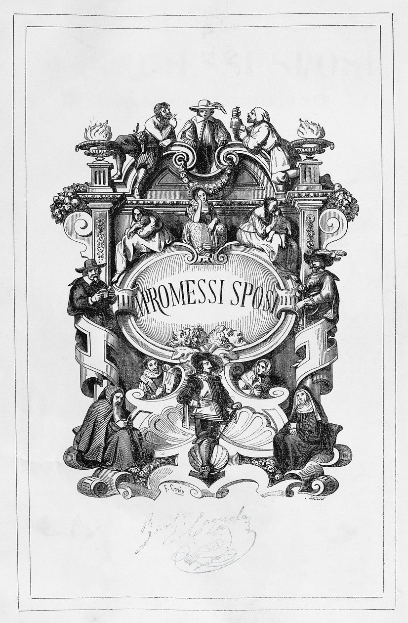 Die Verlobten, Titelseite für die Ausgabe 1840-1842 des Romans von Alessandro Manzoni (1785-1873) von Francesco Gonin