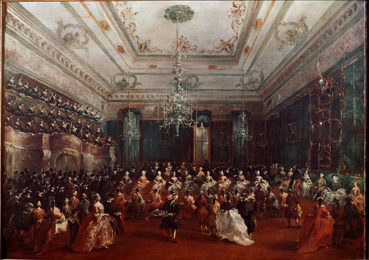 Galakonzert im Casino dei Filodrammatici in Venedig. Frauenkonzert. Gemälde von Francesco Guardi (1712-1793) München, Alte Pinakothek von Francesco Guardi