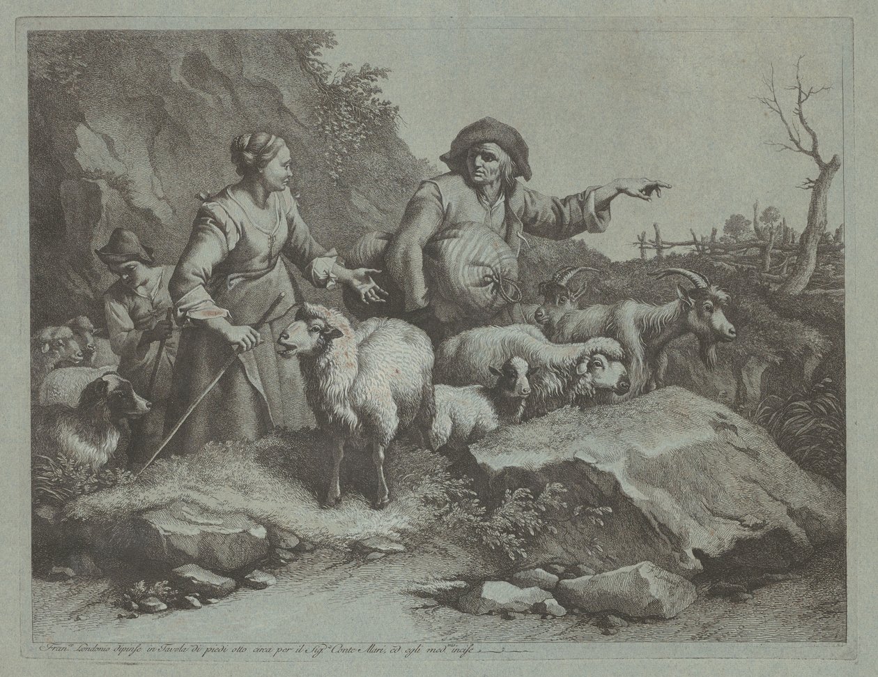 Bauer mit einem Sack und zwei Schäferinnen von Francesco Londonio