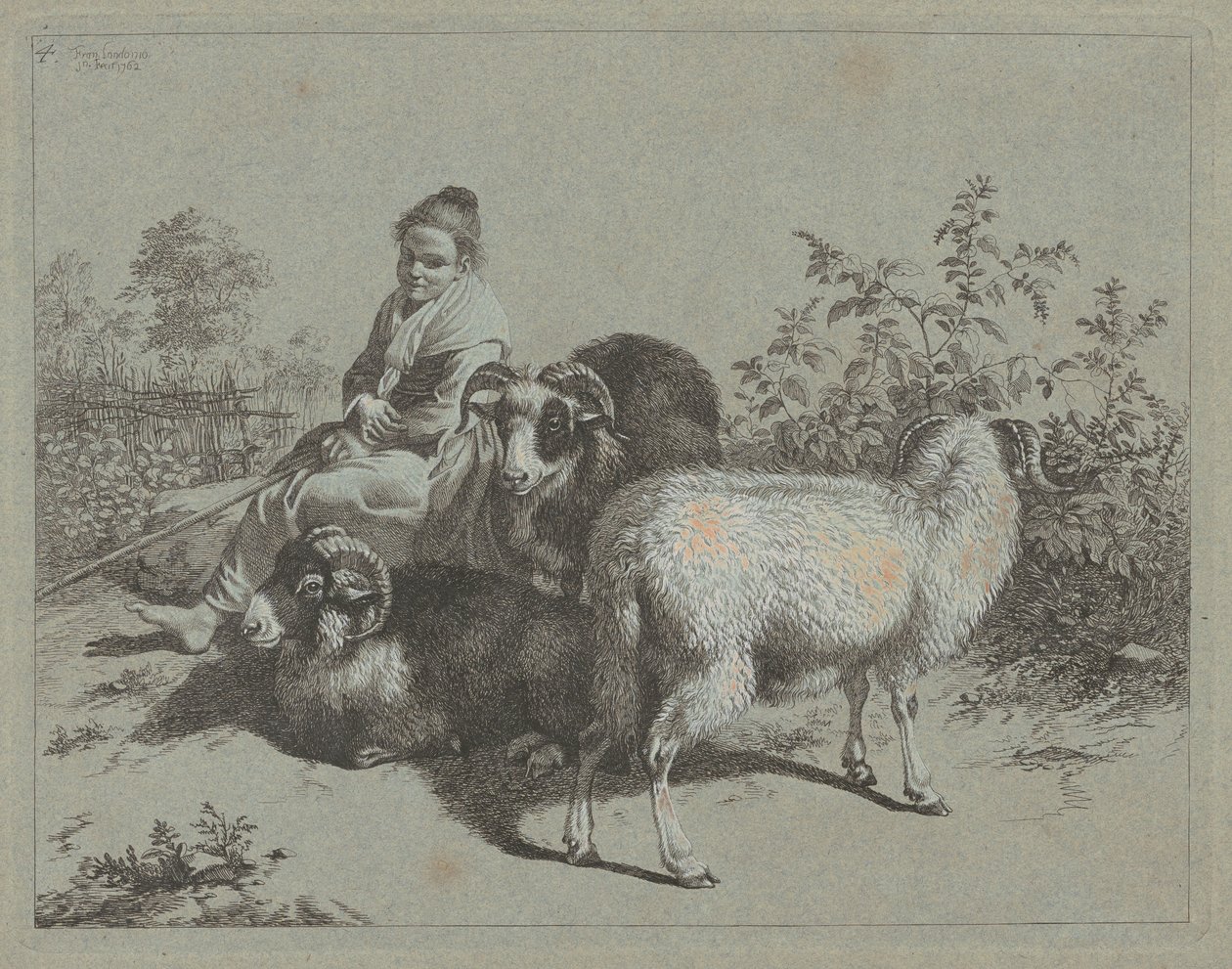 Sitzende Schäferin mit drei Widdern, 1762 von Francesco Londonio