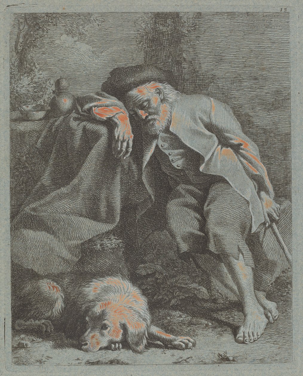 Schlafender alter Mann mit Hund von Francesco Londonio