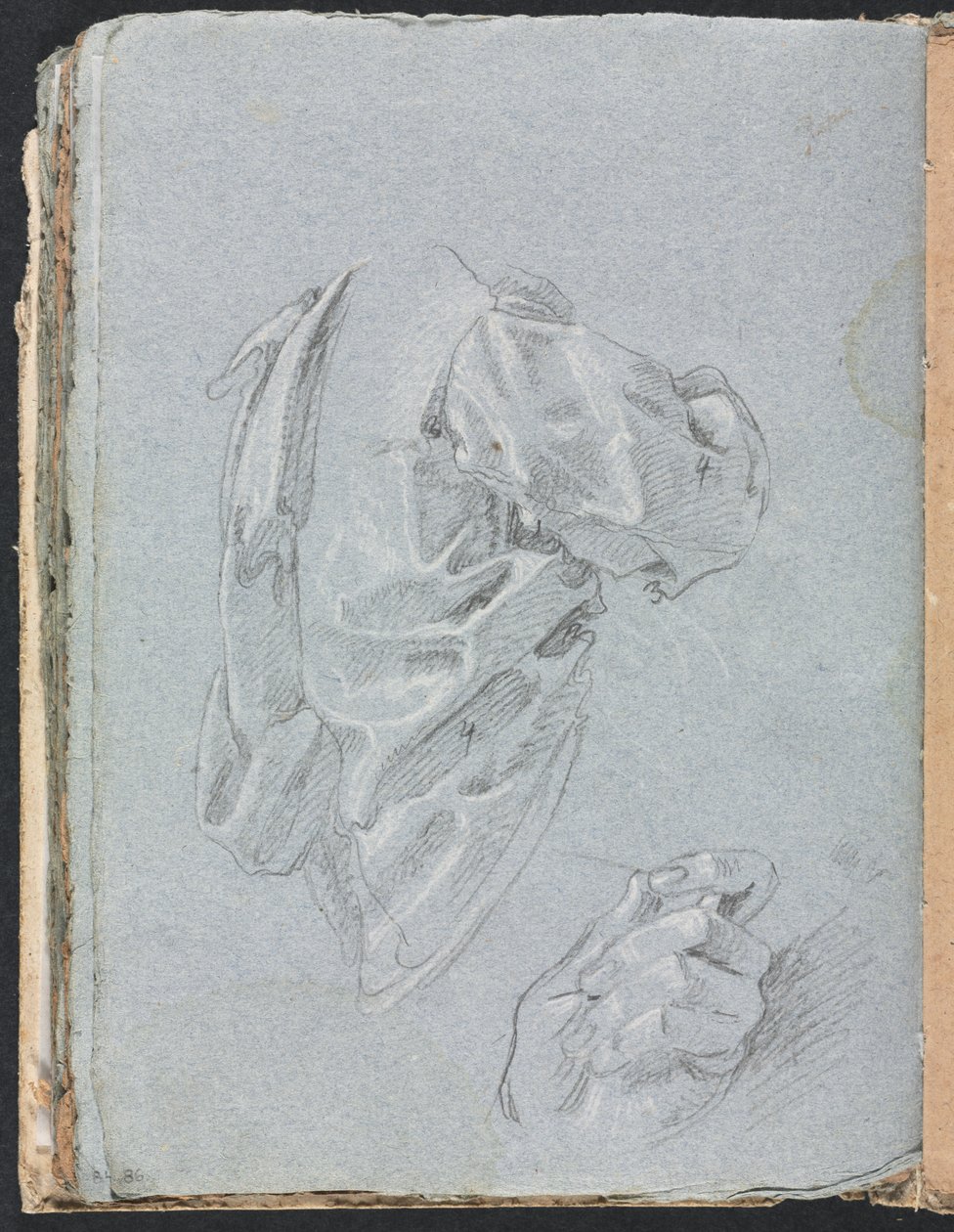 Verona Skizzenbuch: Draperiestudie mit linker Hand (Seite 86) von Francesco Lorenzi