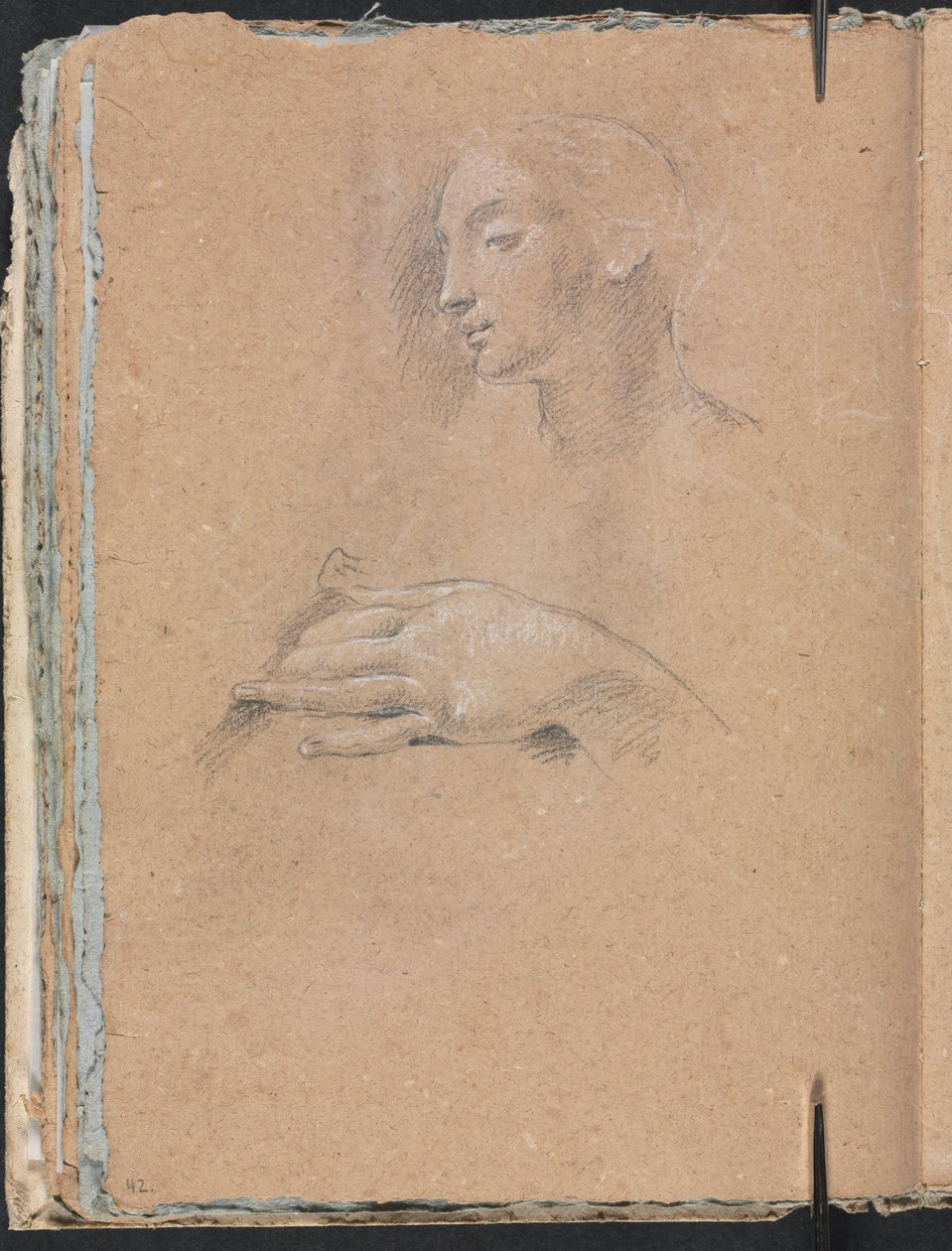 Verona Skizzenbuch: Frauenkopf und linke Hand Seite 42, 1760 von Francesco Lorenzi