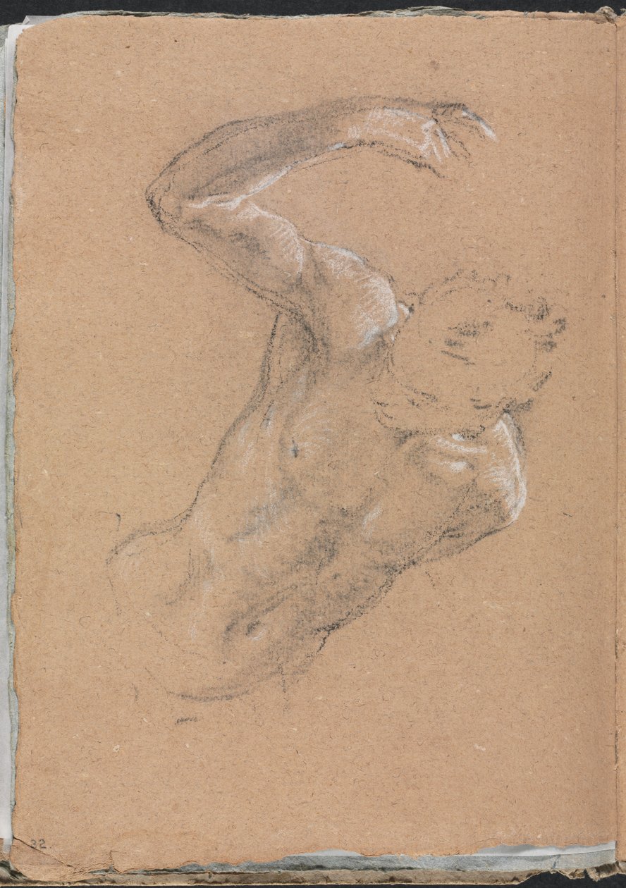 Verona Skizzenbuch: Männlicher Akt mit erhobenem rechten Arm, Seite 32, 1760 von Francesco Lorenzi