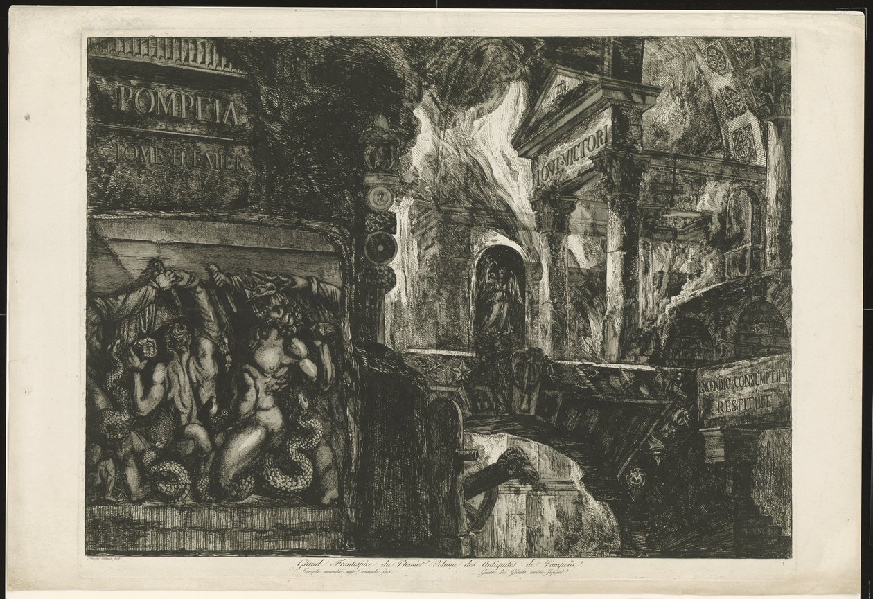 Titelblatt mit Tempel und Baufragmenten von Francesco Piranesi