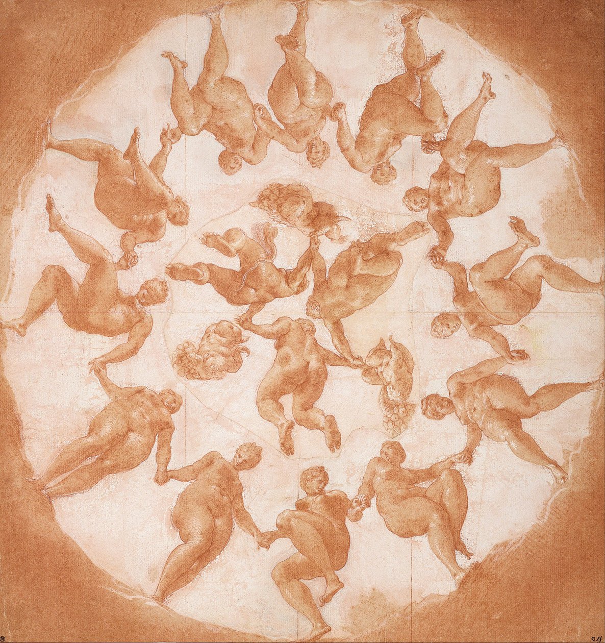 Tanz der Stunden und drei Putti mit Füllhörnern von Francesco Primaticcio