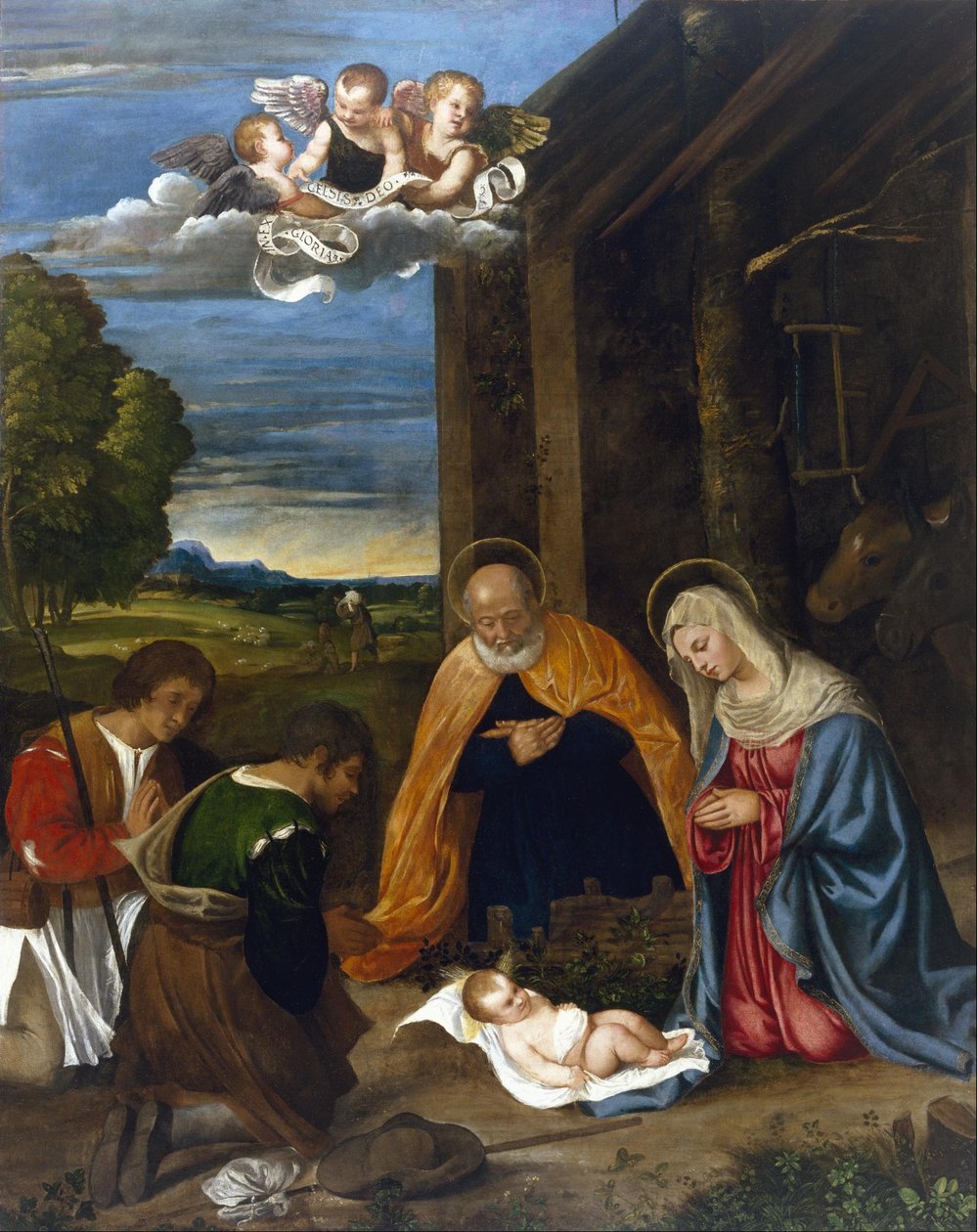 Die Geburt Christi mit Hirten von Francesco Vecellio