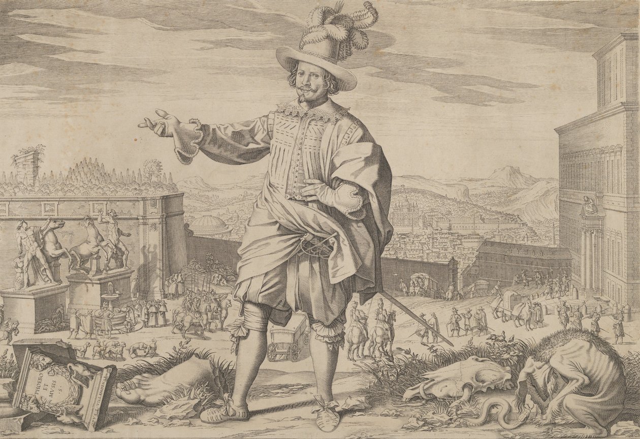 Porträt von Ioannes Altus Johann Alten, der Schweizer Garde, stehend am Quirinal und..., 1623 von Francesco Villamena