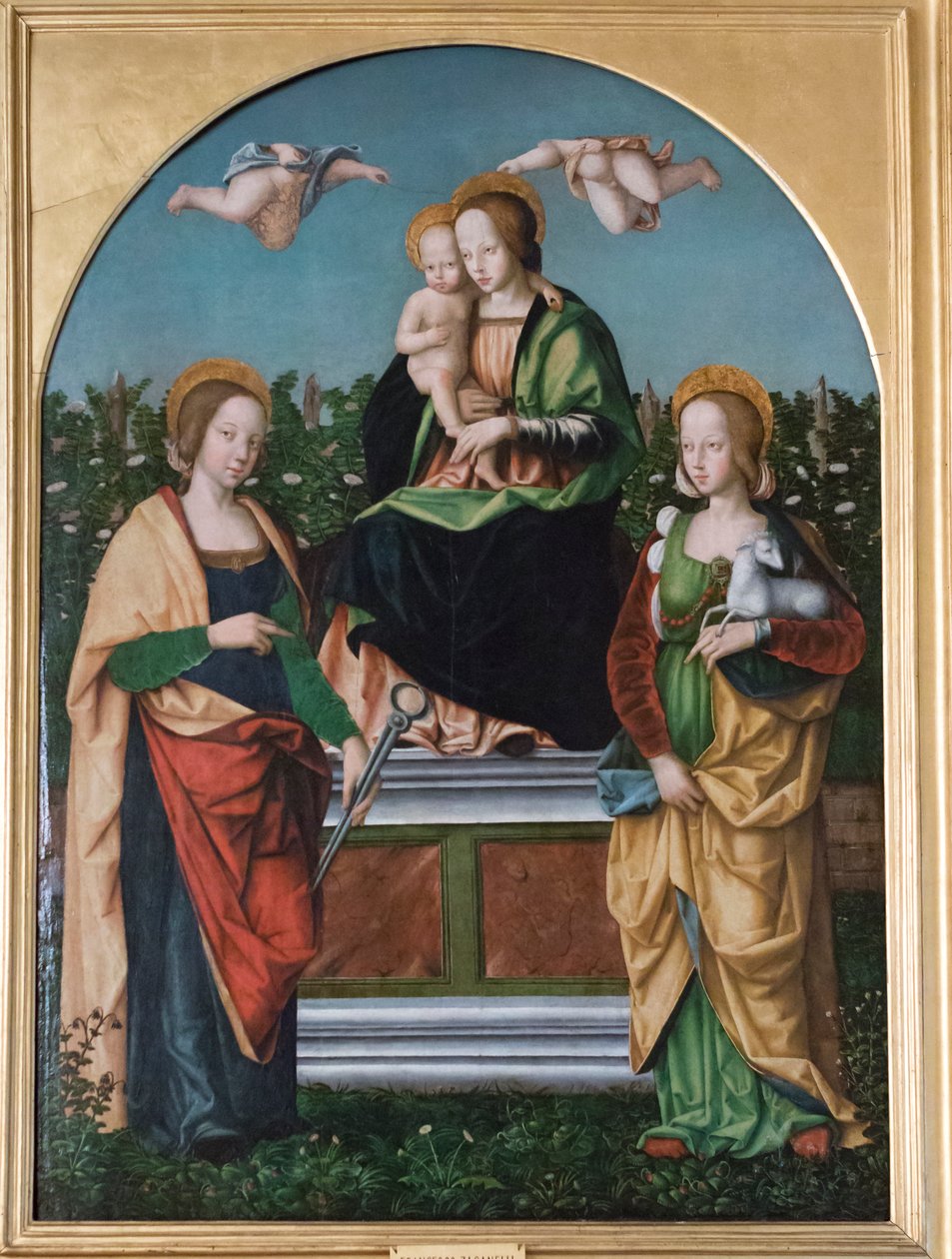 Madonna mit Kind, St. Agatha und St. Agnes von Francesco Zaganelli di Bosio
