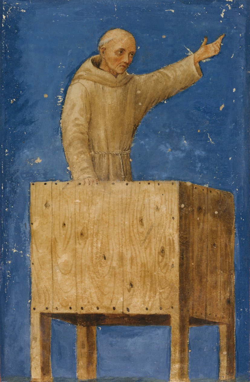 Der heilige Bernardino predigt von einer Kanzel, ca. 1470-75 von Francesco di Giorgio Martini