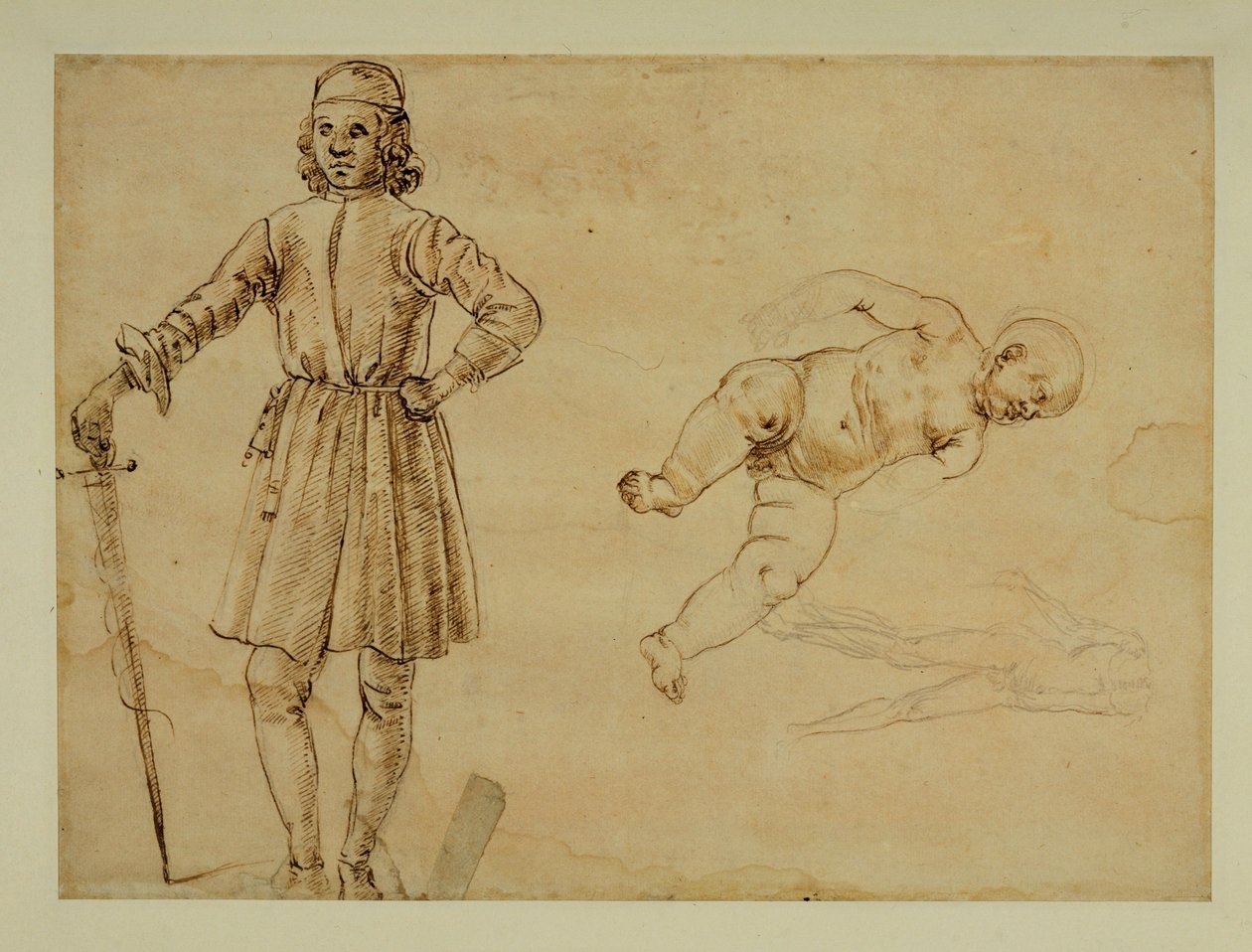 Ein sitzendes Kind; stehender Mann mit Schwert von Francesco di Simone (attr. to)