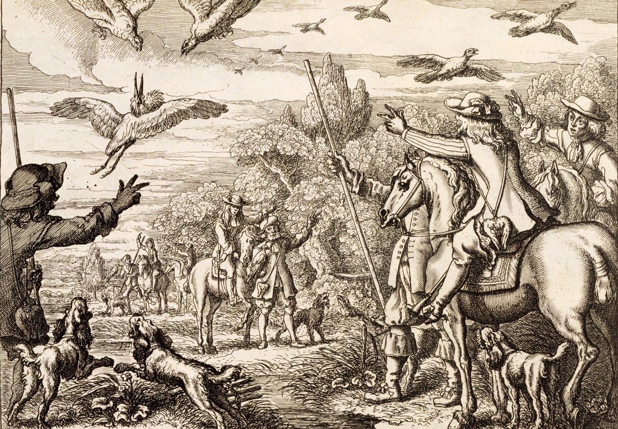 Reiherjagd, graviert von Wenceslaus Hollar, 1671 von Francis Barlow