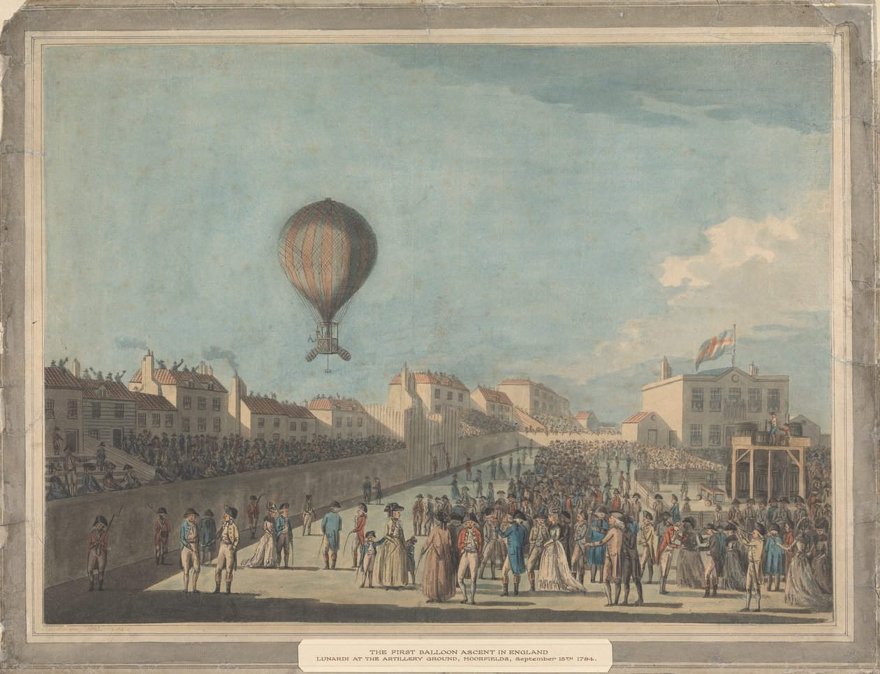 Der erste Ballonaufstieg in England, September 1784, vom Artillerieplatz, Moorfields von Francis Jukes