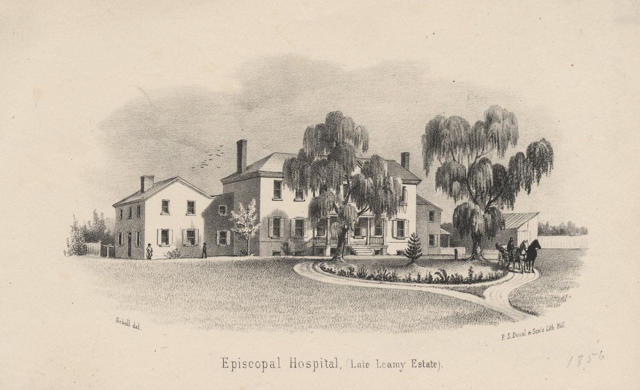 Episcopal Hospital, Lithographie von P.S. Duval und Sohn, 1856 von Francis Schell