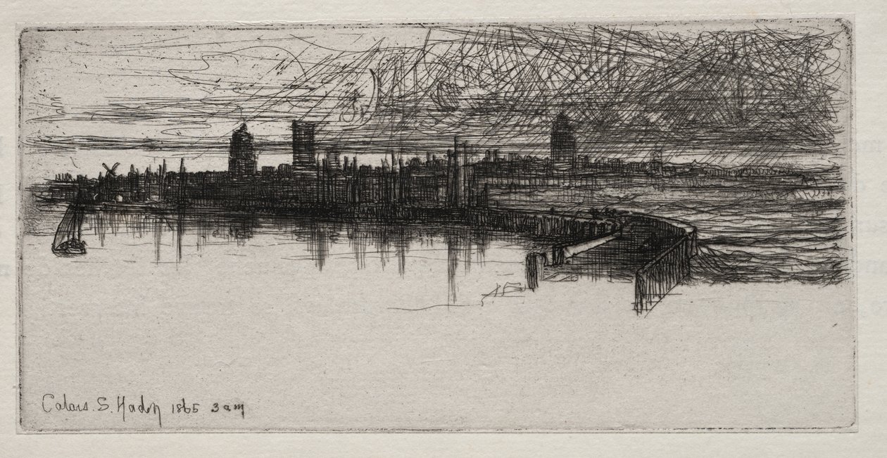 Kleiner Calais Pier, 1865, 3 Uhr morgens von Francis Seymour Haden