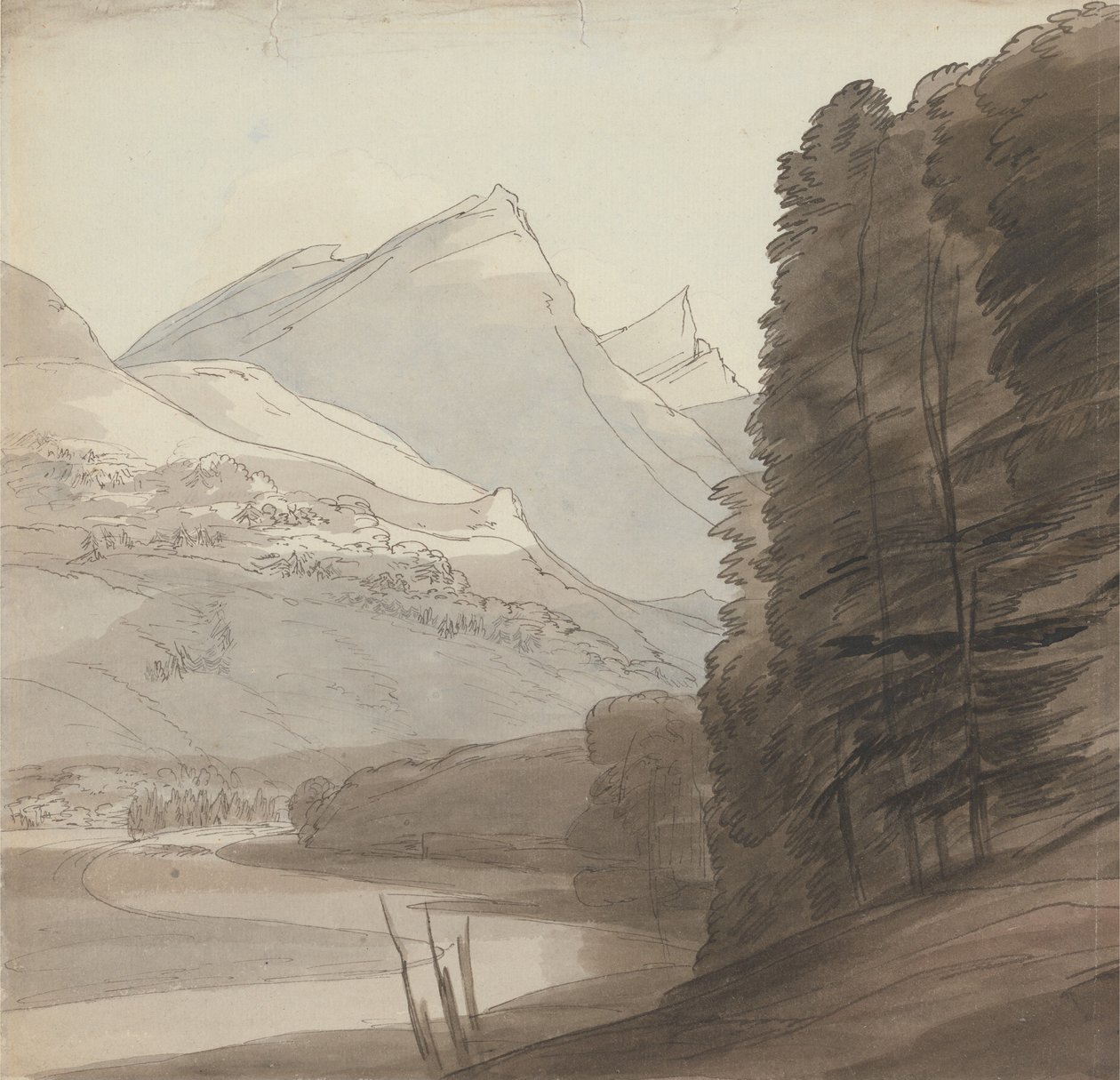 Am Rhein nahe der Quelle, Licht von rechts von Francis Towne