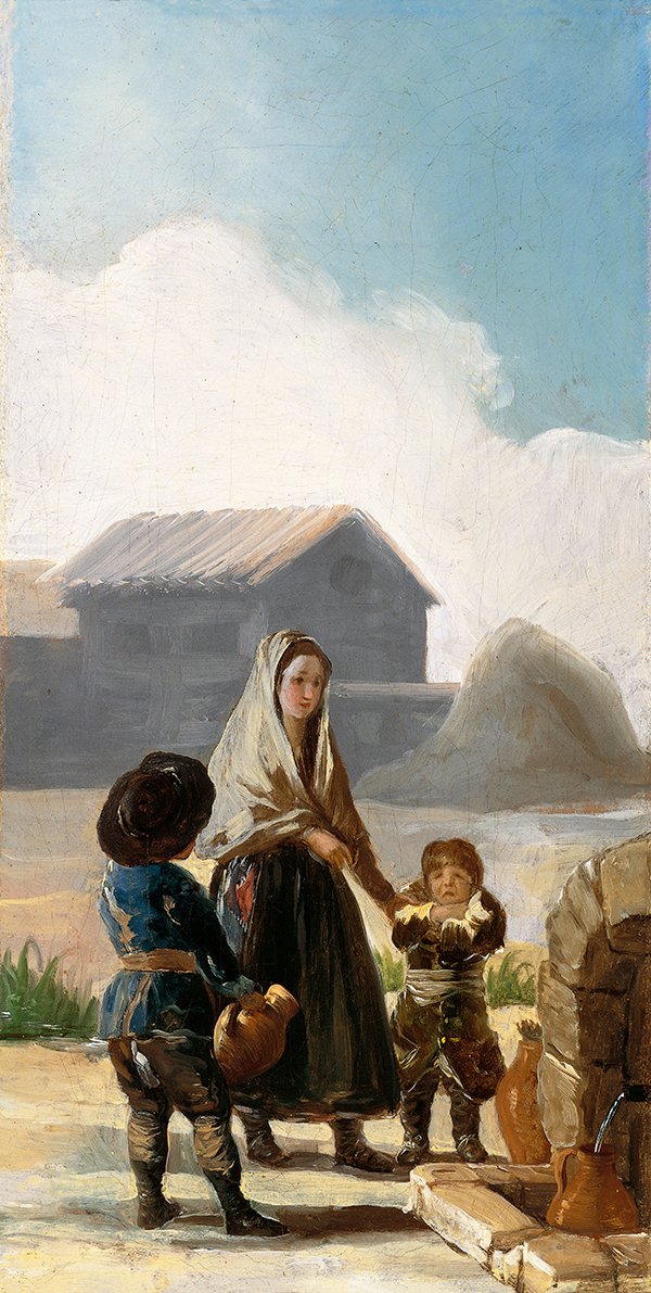 Eine Frau und zwei Kinder an einem Brunnen von Francisco de Goya