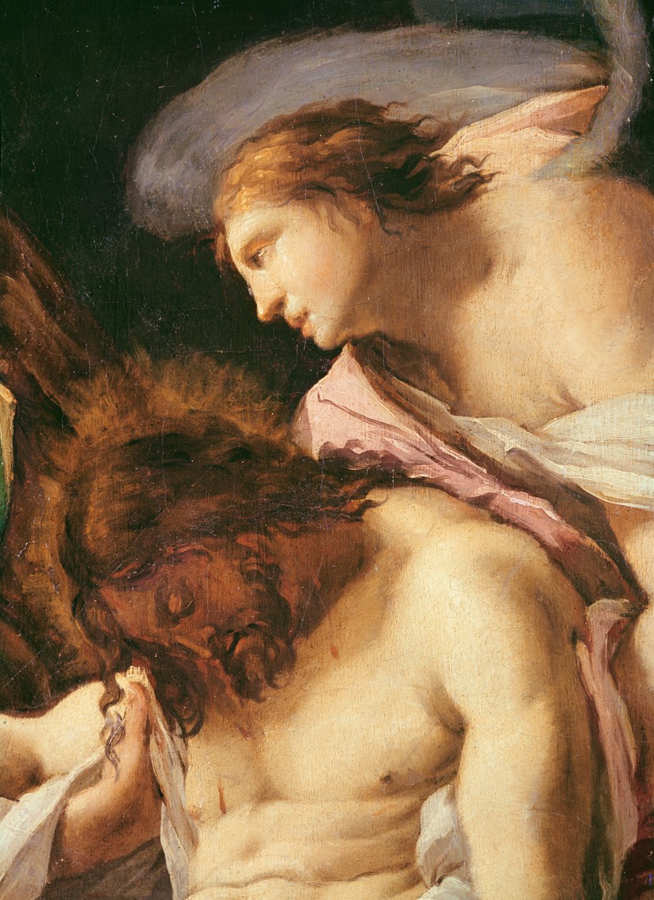 Der Leichnam Christi im Grab (Detail des Kopfes Christi und des Engels) von Francisco de Goya