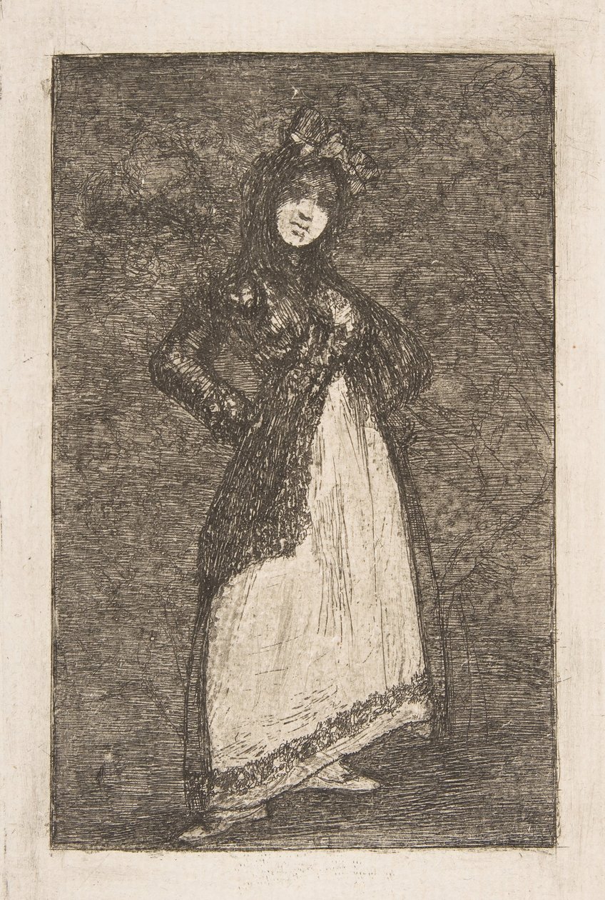 Eine Maja vor dunklem Hintergrund von Francisco de Goya