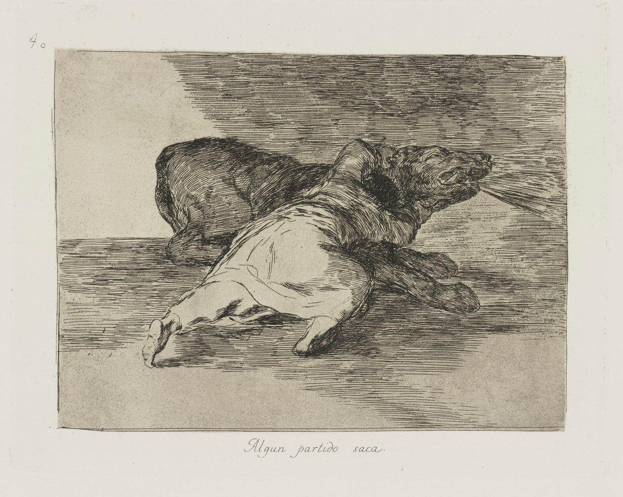 Er bekommt etwas daraus, pl. 40 aus der Serie Die Schrecken des Krieges von Francisco de Goya