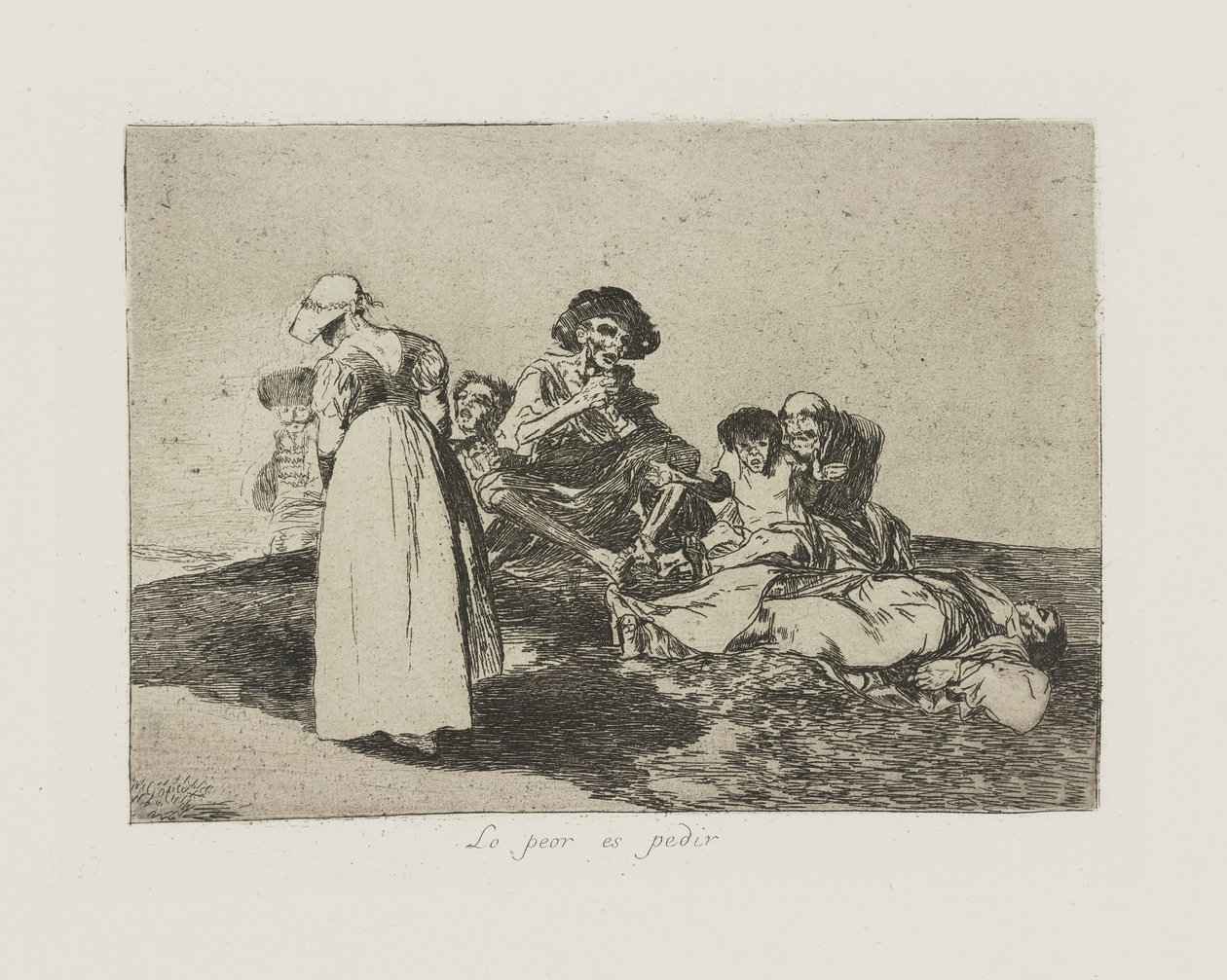 Das Schlimmste ist zu betteln, Tafel 55 aus der Serie Die Schrecken des Krieges von Francisco de Goya