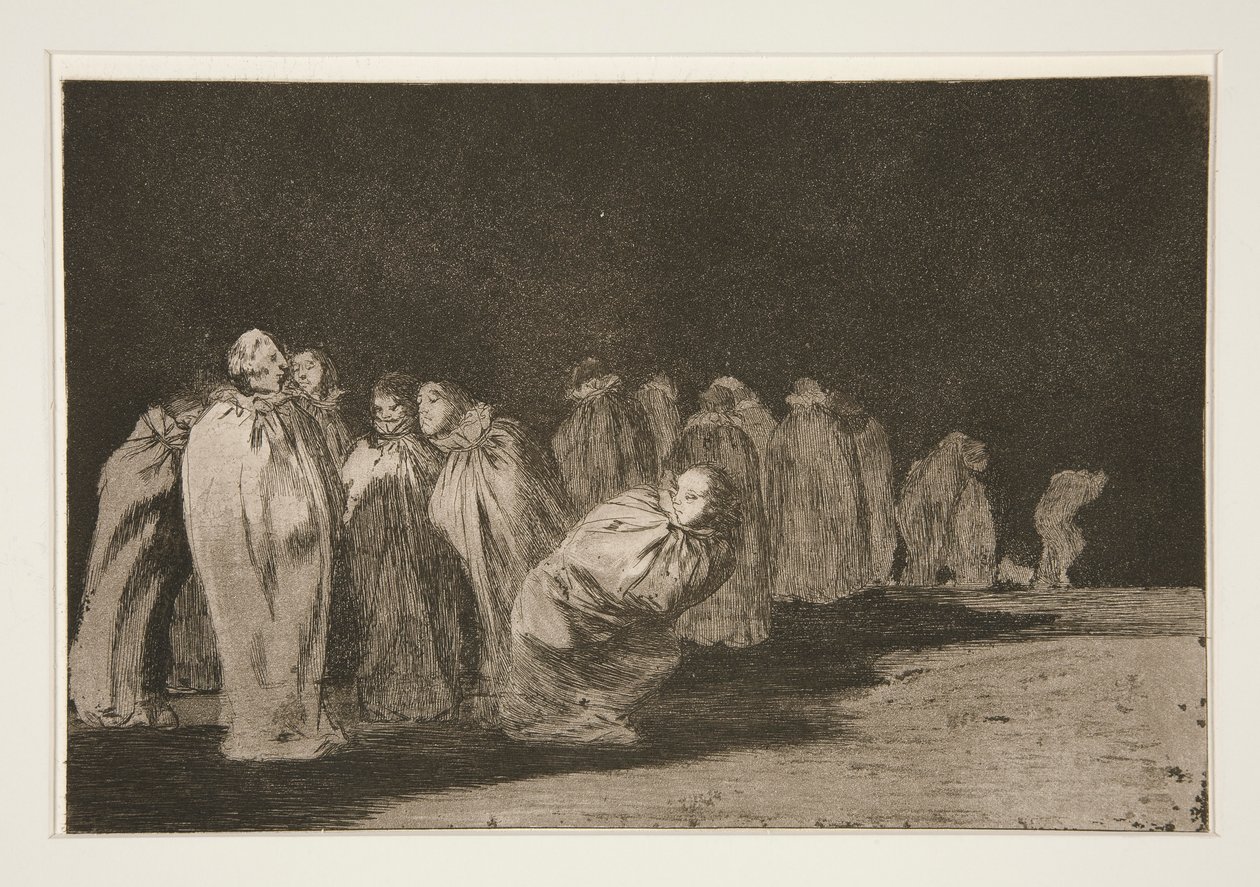 Die Männer in Säcken (Los encasados), Bl. 8 aus der Serie Los proverbios von Francisco de Goya