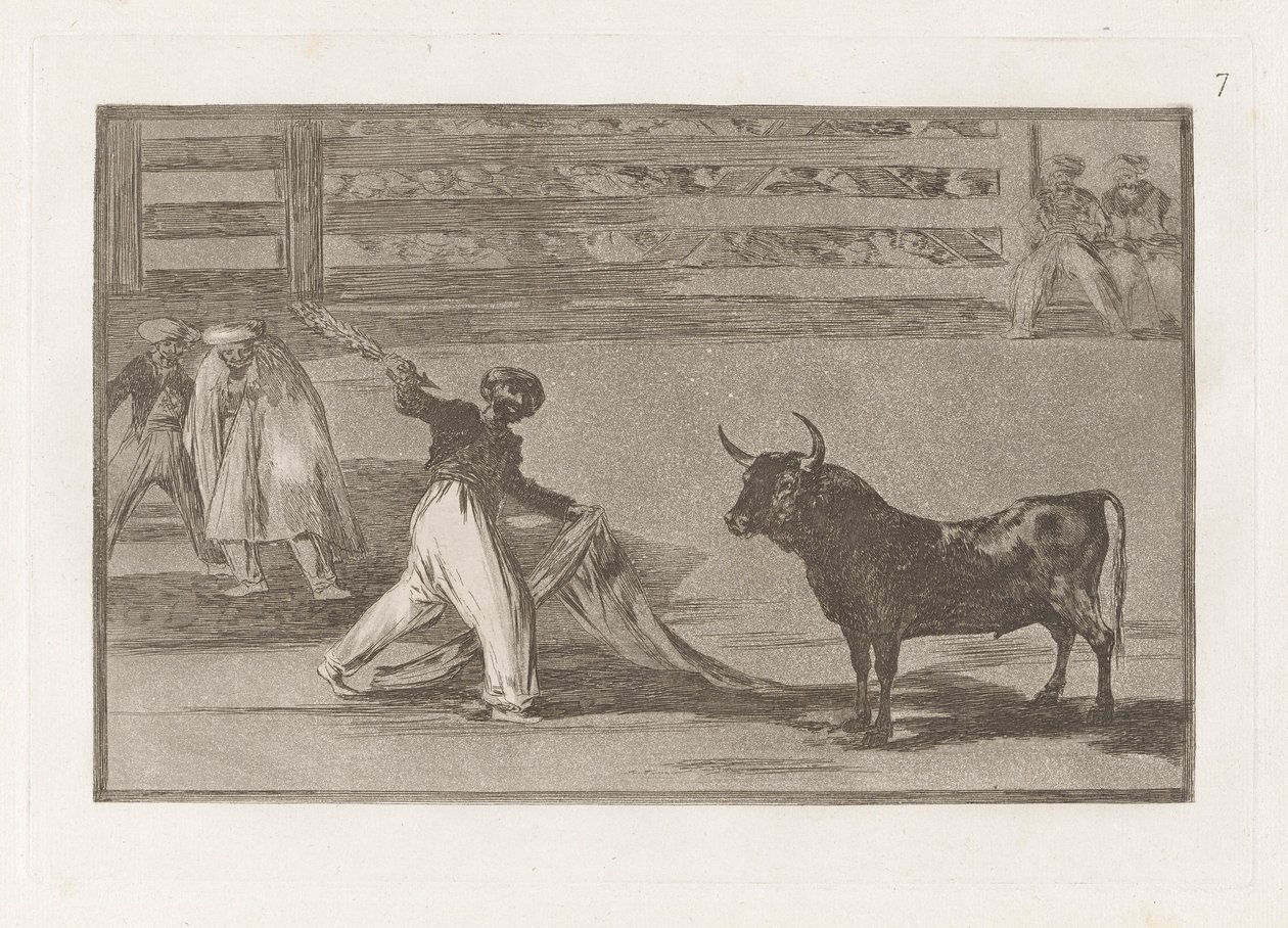 Ursprung der Harpunen oder Banderillas, Platte 7 aus La tauromaquia von Francisco de Goya