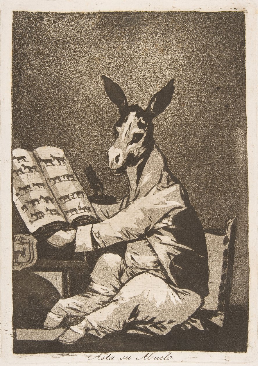 Tafel 39 aus Los Caprichos: Und so war sein Großvater. Asta su Abuelo., 1799 von Francisco de Goya