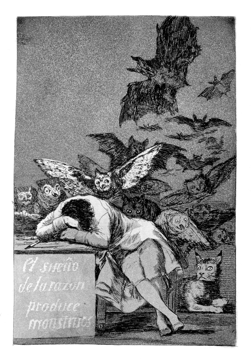 Der Schlaf der Vernunft gebiert Ungeheuer, 1799 von Francisco de Goya