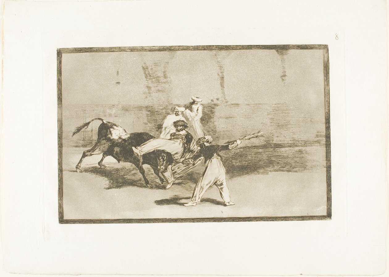 Ein Mohr vom Stier in der Arena gefangen, Platte 8 aus Die Kunst des Stierkampfs von Francisco Jose de Goya y Lucientes