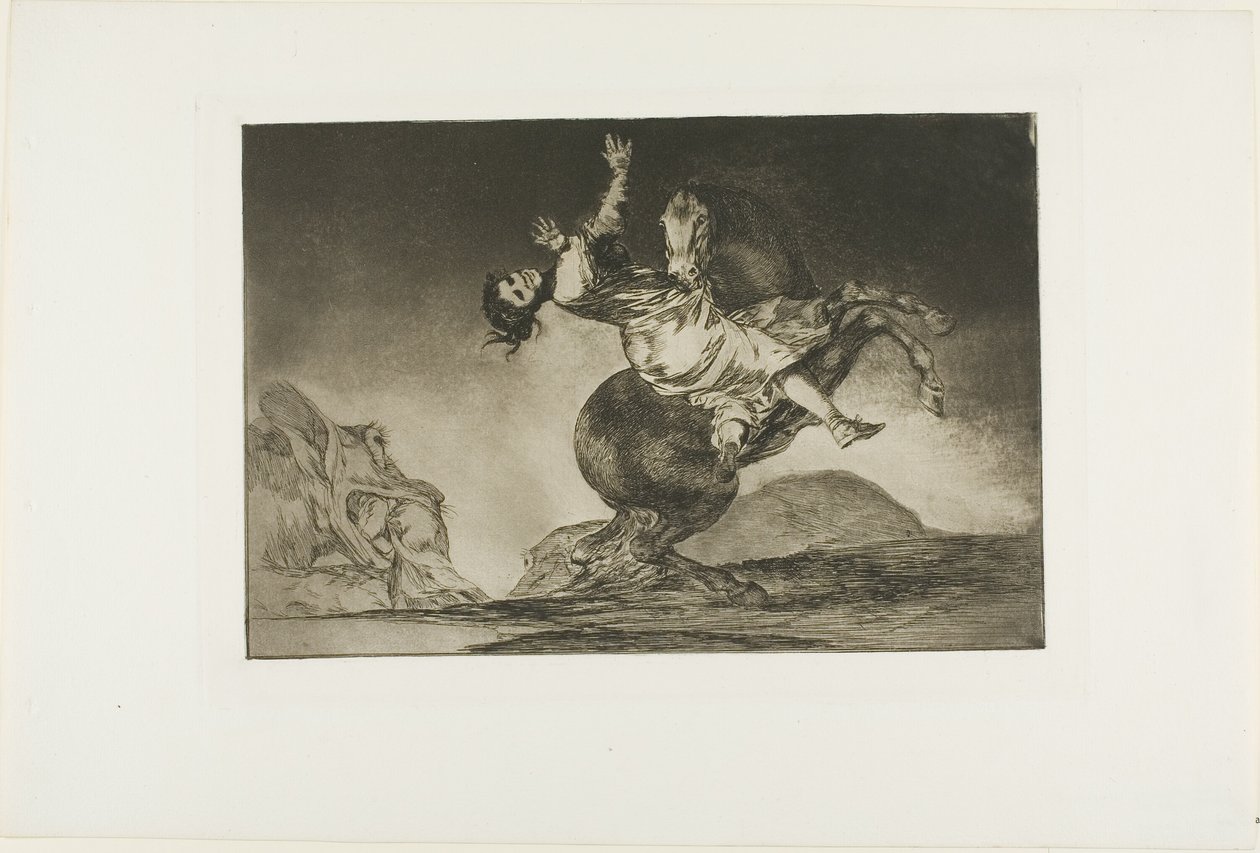 Eine Frau und ein Pferd, lass jemand anderen sie meistern, Platte zehn aus Los Proverbios von Francisco Jose de Goya y Lucientes