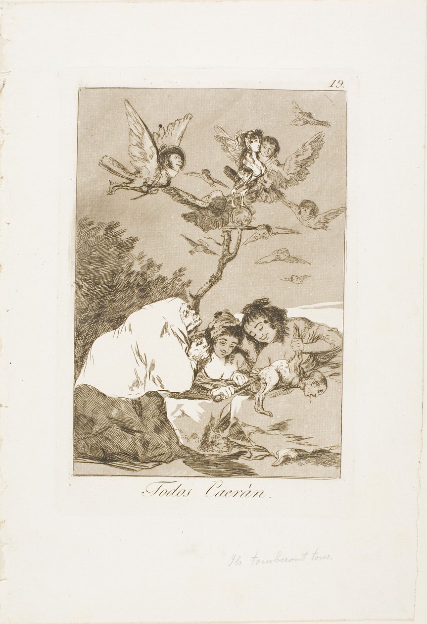 Alle werden fallen, Platte 19 aus Los Caprichos von Francisco Jose de Goya y Lucientes
