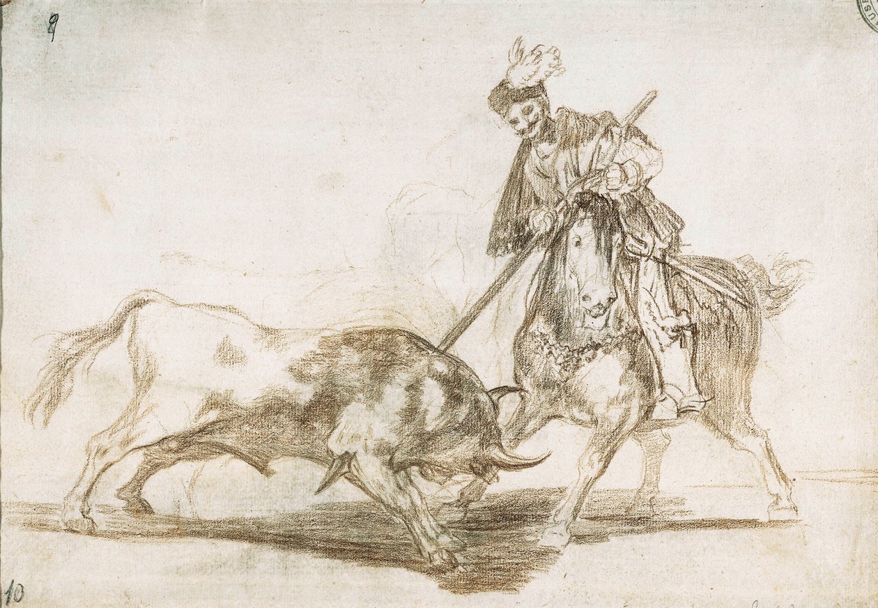 Stierkampf: Der Cid durchbohrt einen weiteren Stier mit seiner Lanze 1815-16 (Vorzeichnung) von Francisco de Goya
