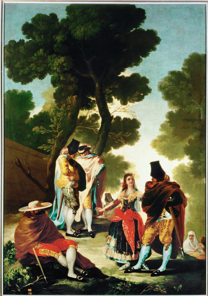 La maja y los Embozados - die Maja und die verhüllten Männer, Karton für den Wandteppich von Francisco Jose de Goya y Lucientes