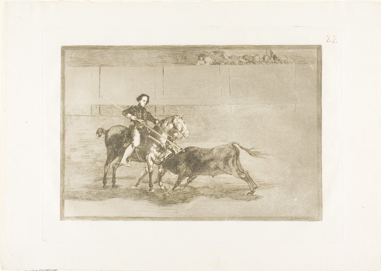 Männlicher Mut der berühmten Pajuelera im Ring von Saragossa, Platte 22 aus Die Kunst des Stierkampfs von Francisco Jose de Goya y Lucientes