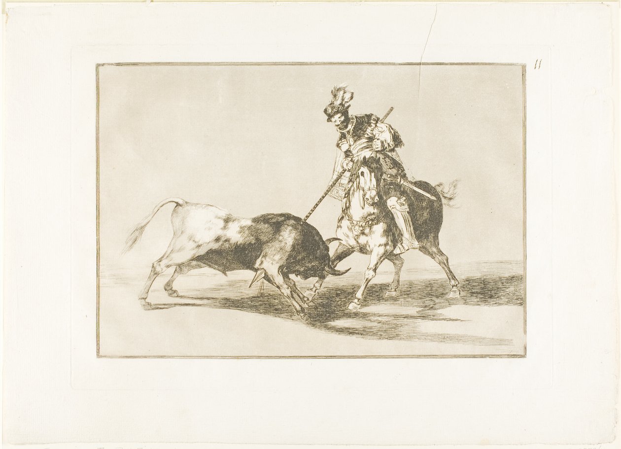 Der Cid Campeador spießt einen weiteren Stier auf, Platte elf aus Die Kunst des Stierkampfs von Francisco Jose de Goya y Lucientes