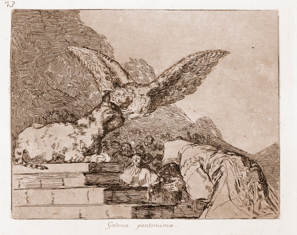 Die Schrecken des Krieges: Katzenpantomime (Radierung nach einer Vorzeichnung) von Francisco de Goya