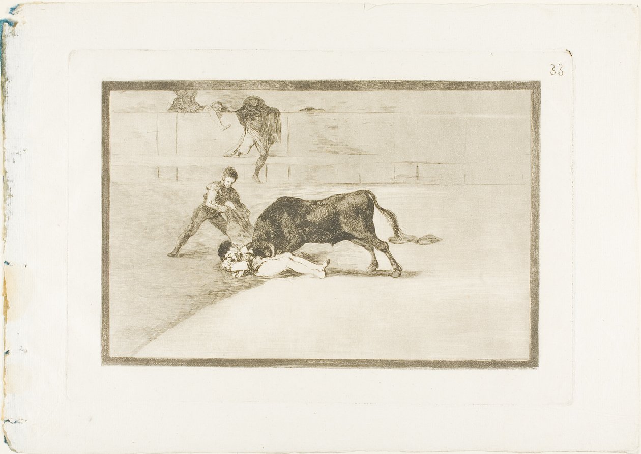 Der unglückliche Tod von Pepe Illo in der Arena in Madrid, Platte 33 aus Die Kunst des Stierkampfs von Francisco Jose de Goya y Lucientes