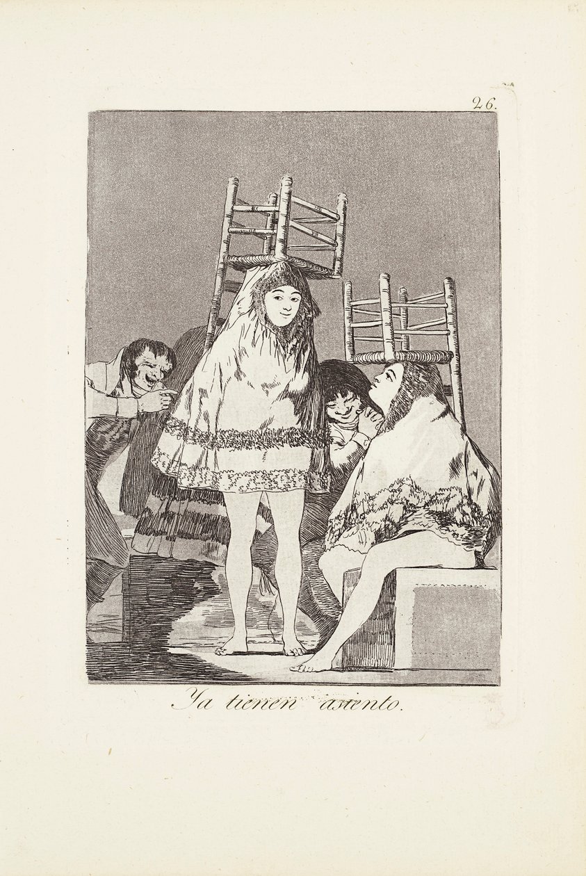 Sie haben bereits einen Sitzplatz (Ya tienen asiento) Platte 26 aus: Los Caprichos von Francisco Jose de Goya y Lucientes